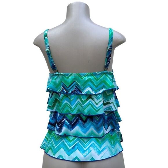 CEEB Swim Tankini Top Womens Size 12 Bathing Suit Top Blue Green Layered Ruffle - Picture 10 of 13